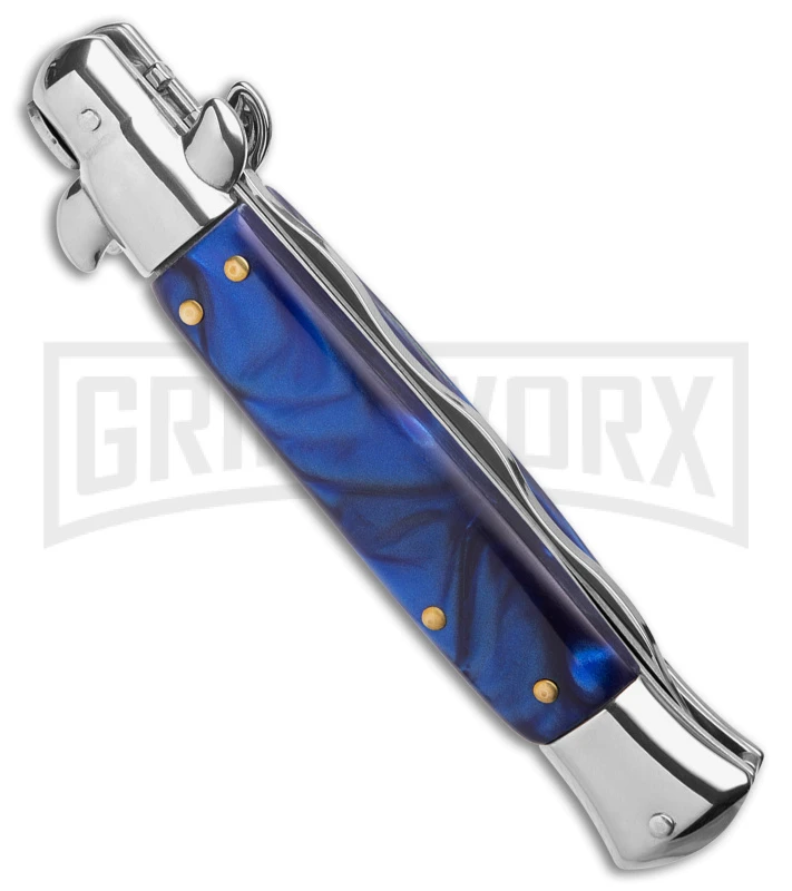 9" Anomaly Stiletto Blue Pearlex Automatic Knife - Satin Kriss 3 9" Anomaly Stiletto Blue Pearlex Automatic Knife - Satin Kriss - Image 3