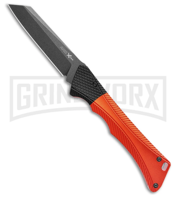 AKC Smarty Orange W/Black Bolster Automatic Knife Reverse Tanto - Black SW Plain 1 AKC Smarty Orange W/Black Bolster Automatic Knife Reverse Tanto - Black SW Plain