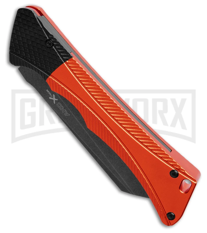 AKC Smarty Orange W/Black Bolster Automatic Knife Reverse Tanto - Black SW Plain 2 AKC Smarty Orange W/Black Bolster Automatic Knife Reverse Tanto - Black SW Plain - Image 2