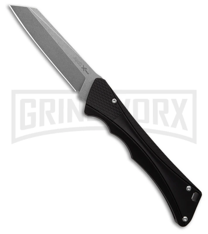 AKC Smarty Black Automatic Knife Reverse Tanto - Stonewash Plain 1 AKC Smarty Black Automatic Knife Reverse Tanto - Stonewash Plain