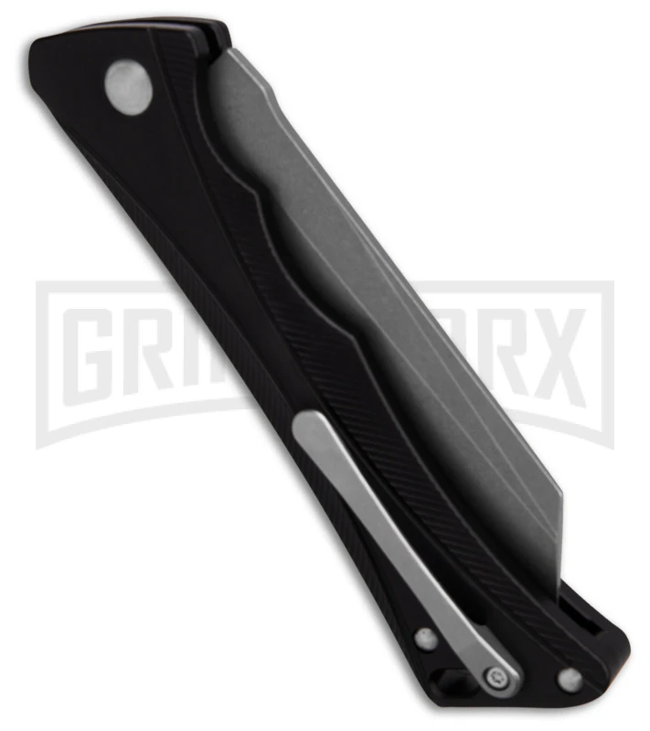 AKC Smarty Black Automatic Knife Reverse Tanto - Stonewash Plain 3 AKC Smarty Black Automatic Knife Reverse Tanto - Stonewash Plain - Image 3