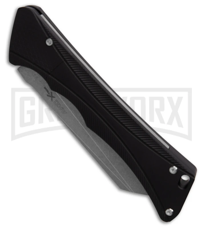 AKC Smarty Black Automatic Knife Reverse Tanto - Stonewash Plain 2 AKC Smarty Black Automatic Knife Reverse Tanto - Stonewash Plain - Image 2