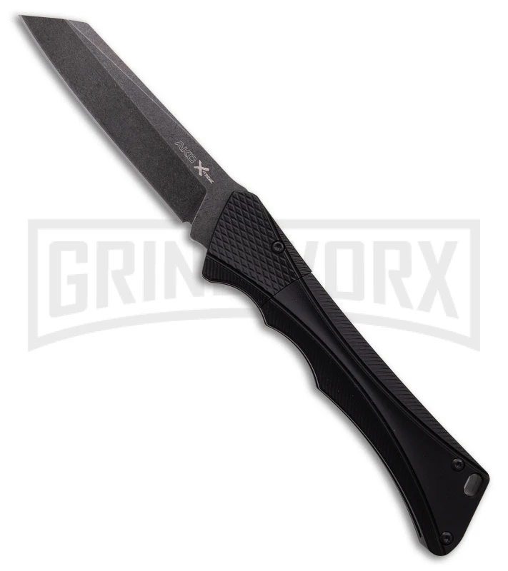 AKC Smarty Black Automatic Knife Reverse Tanto - Black SW Plain 1 AKC Smarty Black Automatic Knife Reverse Tanto - Black SW Plain