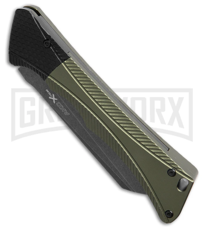 AKC Smarty Green W/Black Bolster Automatic Knife Reverse Tanto - Black SW Plain 2 AKC Smarty Green W/Black Bolster Automatic Knife Reverse Tanto - Black SW Plain - Image 2