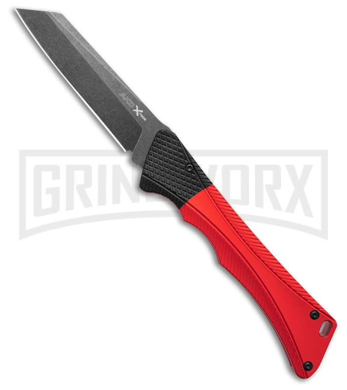 AKC Smarty Red W/Black Bolster Automatic Knife Reverse Tanto - Black SW Plain 1 AKC Smarty Red W/Black Bolster Automatic Knife Reverse Tanto - Black SW Plain
