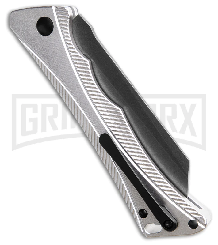 AKC Smarty Silver W/Black Bolster Automatic Knife Reverse Tanto - Black SW Plain 3 AKC Smarty Silver W/Black Bolster Automatic Knife Reverse Tanto - Black SW Plain - Image 3