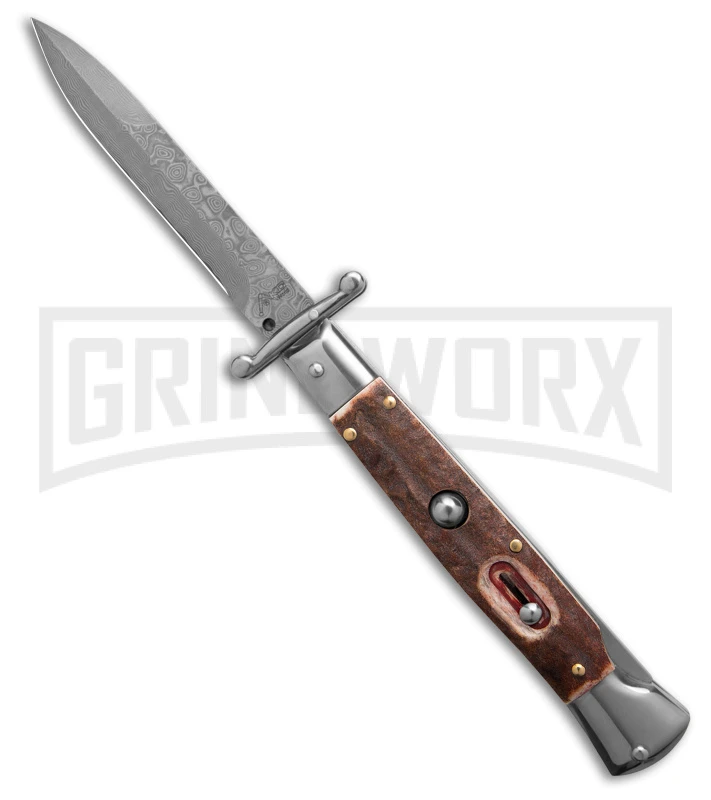 AKC Automatic Swinguard 9" Stag Bayonet Blade - Damascus Plain 1 AKC Automatic Swinguard 9" Stag Bayonet Blade - Damascus Plain