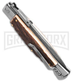 AKC Automatic Swinguard 9" Stag Bayonet Blade - Damascus Plain 5 AKC Automatic Swinguard 9" Stag Bayonet Blade - Damascus Plain -Knife Store AKC Stiletto Swinguard Automatic Knife Stag Horn w Sheath 4in Damascus Bayo BHQ 189377 hd side large