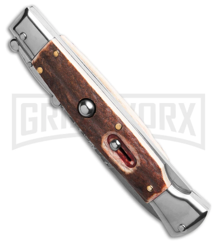 AKC Automatic Swinguard 9" Stag Bayonet Blade - Damascus Plain 2 AKC Automatic Swinguard 9" Stag Bayonet Blade - Damascus Plain - Image 2