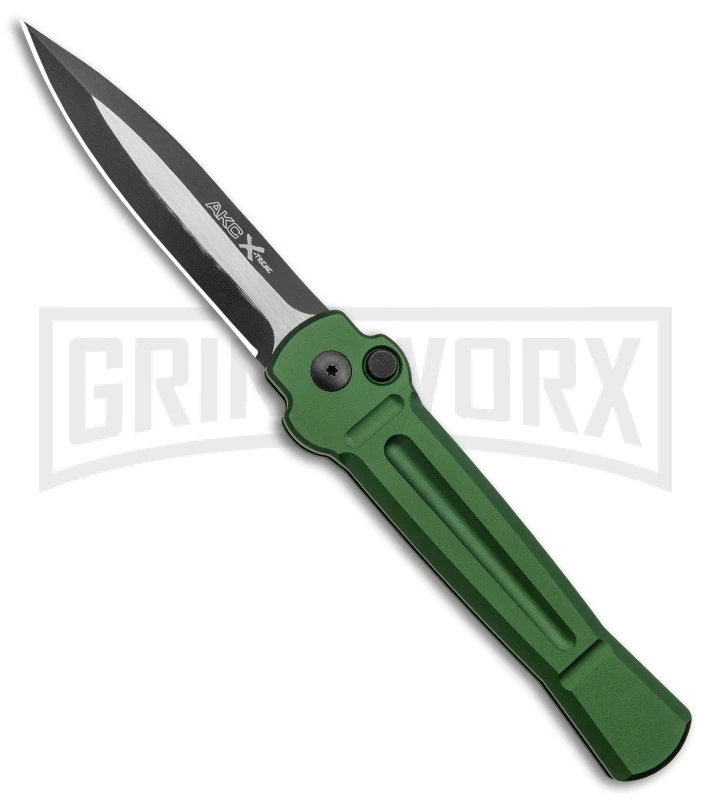 AKC X-treme Ace Green Automatic Knife - Black Two Tone Plain 1 AKC X-treme Ace Green Automatic Knife - Black Two Tone Plain