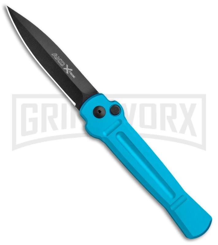 AKC X-treme ACE Light Blue Automatic Knife - Black 1 AKC X-treme ACE Light Blue Automatic Knife - Black