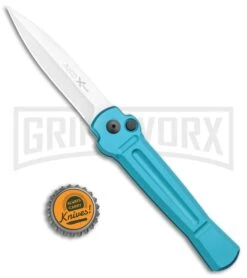 AKC X-treme ACE Light Blue Automatic Knife - Satin Plain -Knife Store AKC X treme Ace Auto Light Blue Satin BHQ 105418 jr bottlecap large