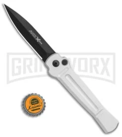 AKC X-treme Ace Silver Black Automatic Knife 7 AKC X-treme Ace Silver Black Automatic Knife -Knife Store AKC X treme Ace Auto Silver Black BHQ 113942 jr bottlecap large