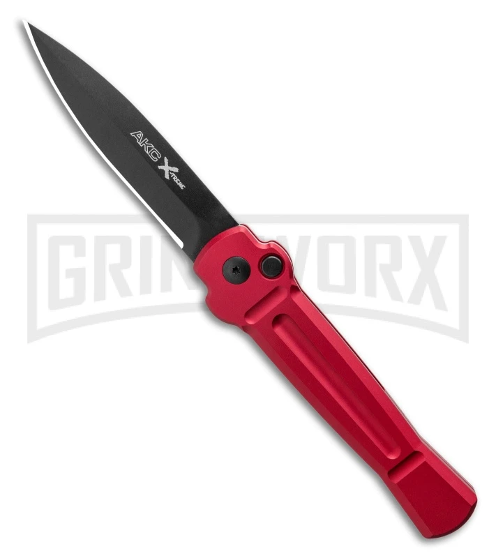 AKC X-treme Ace Red Automatic Knife - Black Plain 1 AKC X-treme Ace Red Automatic Knife - Black Plain