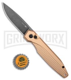 AKC X-treme Dandy Tan Aluminum Automatic Knife - Black Stonewash -Knife Store AKC X treme Dandy Tan Aluminum Auto Black SW BHQ 176846 jr bottlecap large 1