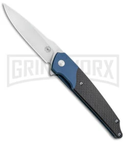 Amare Knives Pocket Peak Blue/Carbon Fiber Folding Knife - Satin Plain