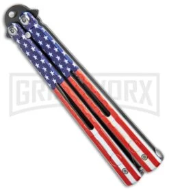 American Flag Balisong Butterfly Knife Black - Blade Pain -Knife Store American Flag Balisong Butterfly Black Blade BF 202 5 GX 37597 jr side large