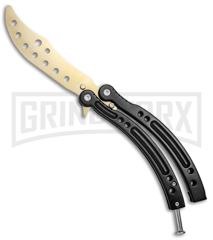 Andux CS Black Balisong Butterfly Trainer - Gold Holes 1 Andux CS Black Balisong Butterfly Trainer - Gold Holes