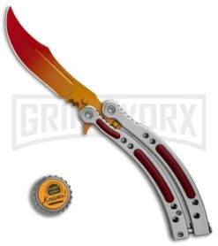 Andux CS Balisong Silver Butterfly Knife W/ Red Inlays - Bowie Gold/Red Plain 7 Andux CS Balisong Silver Butterfly Knife W/ Red Inlays - Bowie Gold/Red Plain -Knife Store Andux CS Balisong Silver Butterfly Red Inlays Bowie Gold Red Plain GX 32299 er bottlecap large