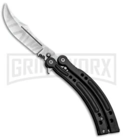 Andux CS Black Balisong Butterfly Knife W/ Black Inlays - Bowie Satin Plain