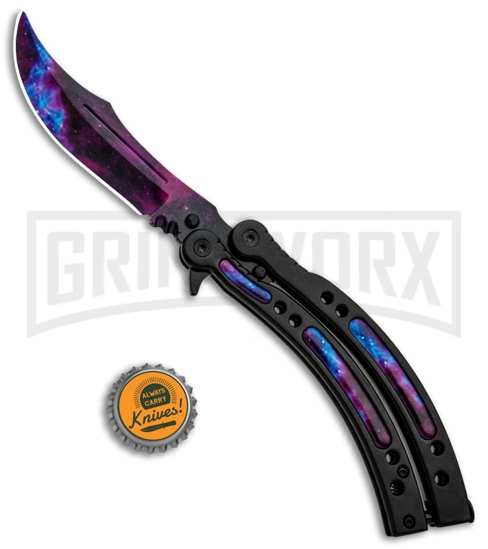 Andux CS Black Balisong Butterfly Knife W/ Stardust Inlays - Bowie Stardust 4 Andux CS Black Balisong Butterfly Knife W/ Stardust Inlays - Bowie Stardust - Image 4