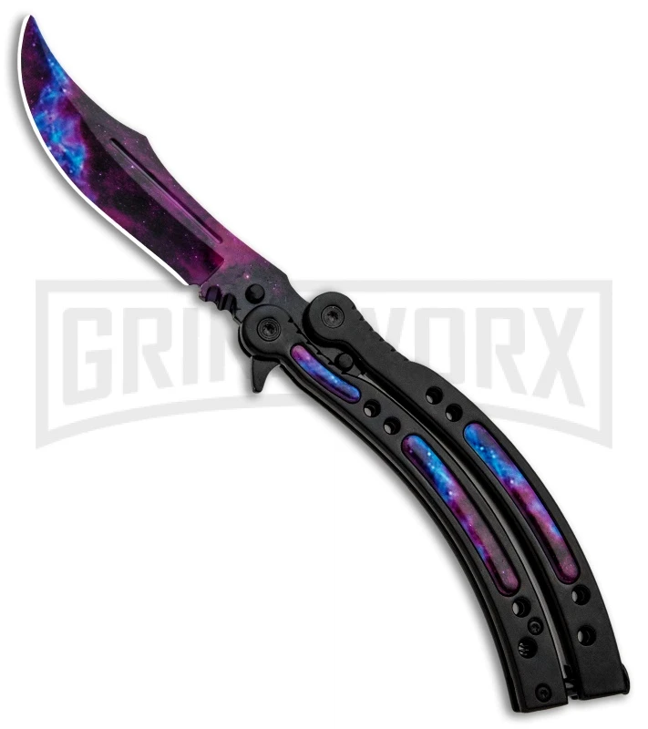 Andux CS Black Balisong Butterfly Knife W/ Stardust Inlays - Bowie Stardust 1 Andux CS Black Balisong Butterfly Knife W/ Stardust Inlays - Bowie Stardust