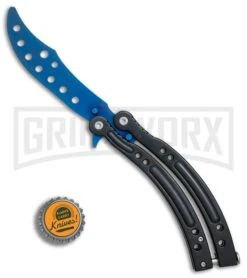 Andux CS Black Balisong Butterfly Trainer - Blue Holes -Knife Store Andux CS Black trainer blue holes BP 24579 er bottlecap large