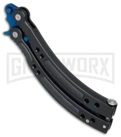 Andux CS Black Balisong Butterfly Trainer - Blue Holes -Knife Store Andux CS Black trainer blue holes BP 24579 er spine large