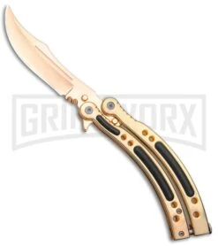 Andux CS Gold Balisong Butterfly Knife W/Black Inlays- Plain