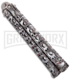 Andux Skull Fly Gray Butterfly Knife - Polished Bayo 6 Andux Skull Fly Gray Butterfly Knife - Polished Bayo -Knife Store Andux Skull Fly Gray Butterfly Knife Polished Bayo GX 32722 er spine large