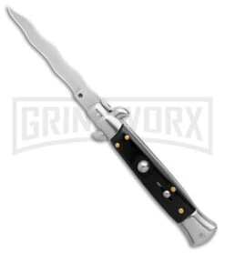 9" Anomaly Stiletto Black Pearlex Automatic Knife - Satin Kriss