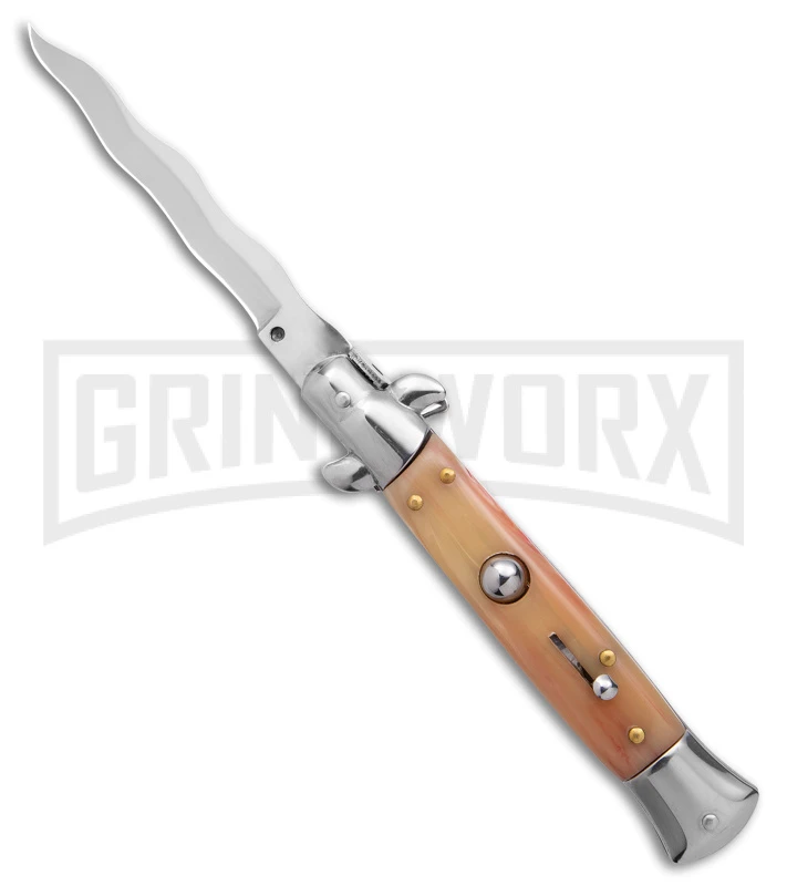9" Anomaly Stiletto Red Marble Pearlex Automatic Knife - Satin Kriss 1 9" Anomaly Stiletto Red Marble Pearlex Automatic Knife - Satin Kriss