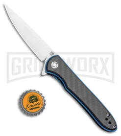 Artisan Cutlery Small Shark Carbon Fiber/G-10/Blue Folding Knife - SW Plain -Knife Store Artisan Cutlery Small Shark Liner Lock Knife Black Carbon Fiber Stonewash BHQ 90010 kp bottlecap jr large