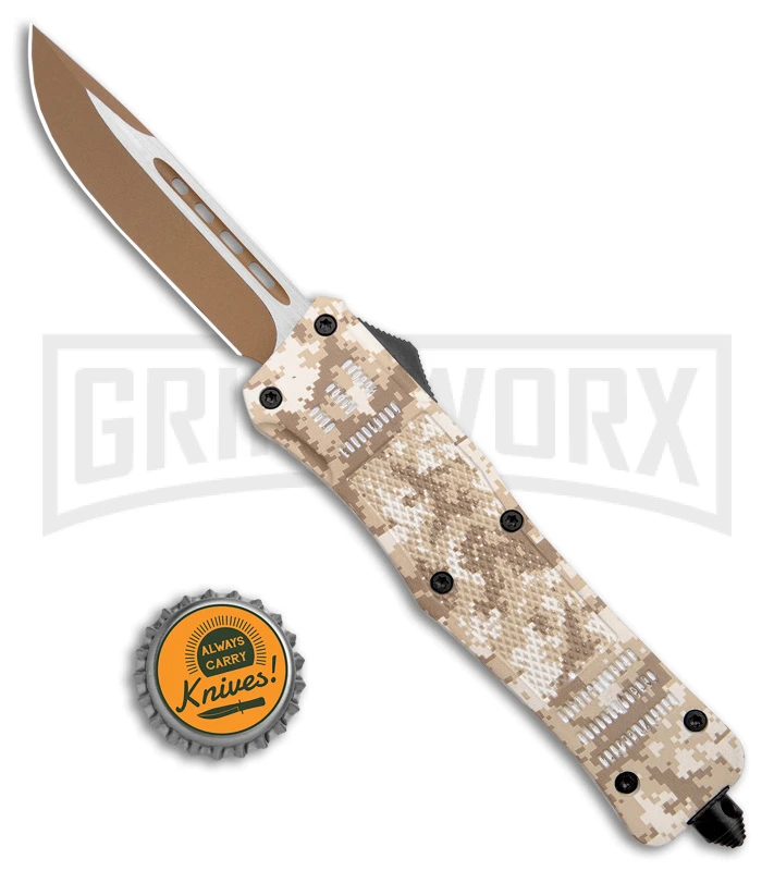 Atomic Defender Large OTF Automatic Knife Tan Digi Camo - Two Tone Drop Point 4 Atomic Defender Large OTF Automatic Knife Tan Digi Camo - Two Tone Drop Point - Image 4