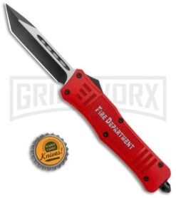 Atomic Defender Large OTF Automatic Knife Fire Dept. Red - Two Tone Tanto -Knife Store Atomic Defender Large OTF Auto Fire Department Red TT Tanto GX 37242 jr bottlecap large