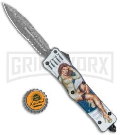 Atomic Defender Large OTF Automatic Knife Pin Up Gray - Serr Damascus Dagger -Knife Store Atomic Defender Large OTF Auto Pin Up Gray Serr Damascus Dagger GX 37341 jr bottlecap large