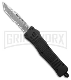Atomic Defender Mini OTF Automatic Knife Black - Serrated Damascus Tanto