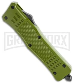 Atomic Defender Large OTF Automatic Knife OD Green - Serr Two Tone Drop Point -Knife Store Atomic Large DP OD Green OTF Auto TT Serr GX 36401 jr spine large
