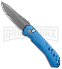 Automatic Knife Blue Aluminum AU-473 - Gray Plain