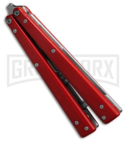 BB Barfly Pro V3 Red Bottle Opener Butterfly Trainer - Satin Plain -Knife Store BB Barfly Pro V3 Red Bottle Opener Butterlfy Trainer BHQ 87773 td side large