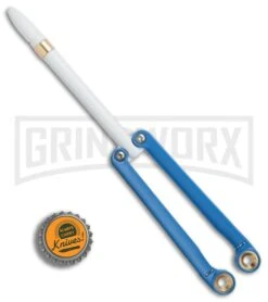 BaliYo By Spyderco Butterfly Pen Flipper Blue/White 10 BaliYo By Spyderco Butterfly Pen Flipper Blue/White -Knife Store BaliYo by Spyderco Butterfly Pen Fisher Space Pen blue white USA Made BHQ 82799 er bottlecap large