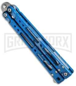 Bear OPS Bear Song IV Blue Raindrop Balisong Butterfly Knife - Tanto Bead Blast -Knife Store Bear OPS Bear Song IV Tanto Butterfly Blue Raindrop BB B 410 AIBD AP 35035 BHQ 67848 jr side 2 large