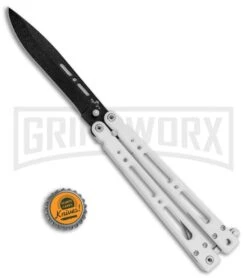 Bear OPS Bear Song IV Arctic White Balisong Butterfly Knife W/Trainer - Black -Knife Store Bear Ops Bear Song IV Butterfly Arctic White Trainer Satin B 400 ALW B BHQ 79336 jr bottlecap large