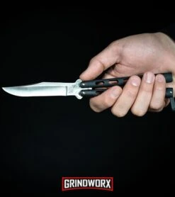 Bear And Son Knives 114 Blue Tanto Balisong Butterfly Knife - Bead Blast Plain 6 Bear And Son Knives 114 Blue Tanto Balisong Butterfly Knife - Bead Blast Plain -Knife Store Bear Son 114B Large Butterfly Knife Black Satin BHQ 0364 kp in hand web large 6