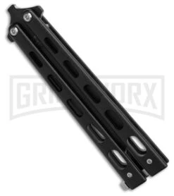 Bear & Son 115B Tanto Black Butterfly Knife - Black Plain 5 Bear & Son 115B Tanto Black Butterfly Knife - Black Plain -Knife Store Bear Son 115TANB Tanto Butterfly Knife Black 4in Black BHQ 50073 td side large