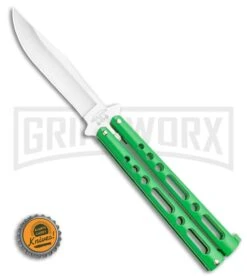 Bear & Son Knives Green Large 117 Balisong Butterfly Knife - Satin Plain -Knife Store Bear Son Butterfly Green 117GR BHQ 114199 LS Bottlecappng large