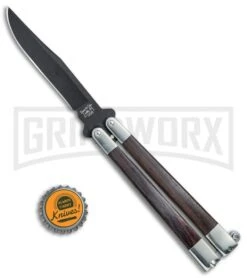 Bear & Son Black Walnut Butterfly Knife - Black Plain -Knife Store Bear Son Butterfly Knife Black Walnut Black BW17T BHQ 77785 jr bottlecap large