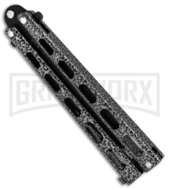 Bear & Son 115 Tanto Silver Vein Butterfly Knife - Black Plain -Knife Store Bear Son Large Butterfly Silver Speckle Black Tanto 115TAN BHQ 52096 jr side large