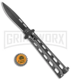 Bear & Son 115 Silver Speckle Butterfly Knife - Black Plain -Knife Store Bear and Son 115 Large Butterfly Silver Speckle Black BHQ 50070 jr bottlecap large