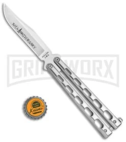 Bear & Son Silver Stainless Steel Butterfly 30th Anniversary Clip Point Satin -Knife Store Bear and Son 30th Anniversary Polished Butterfly ANNSS14 S35 BHQ 121784 jr bottlecap large